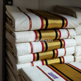 Pure Cotton Kasavu Set Mundu for Men – 2.80 Meter | Traditional Kerala Handloom Mundu with Golden Kasavu Border | Festival & Wedding Wear