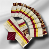 TISSUE HALF AND HALF SETMUNDU WITH TUSSELS WITH BLOUSE