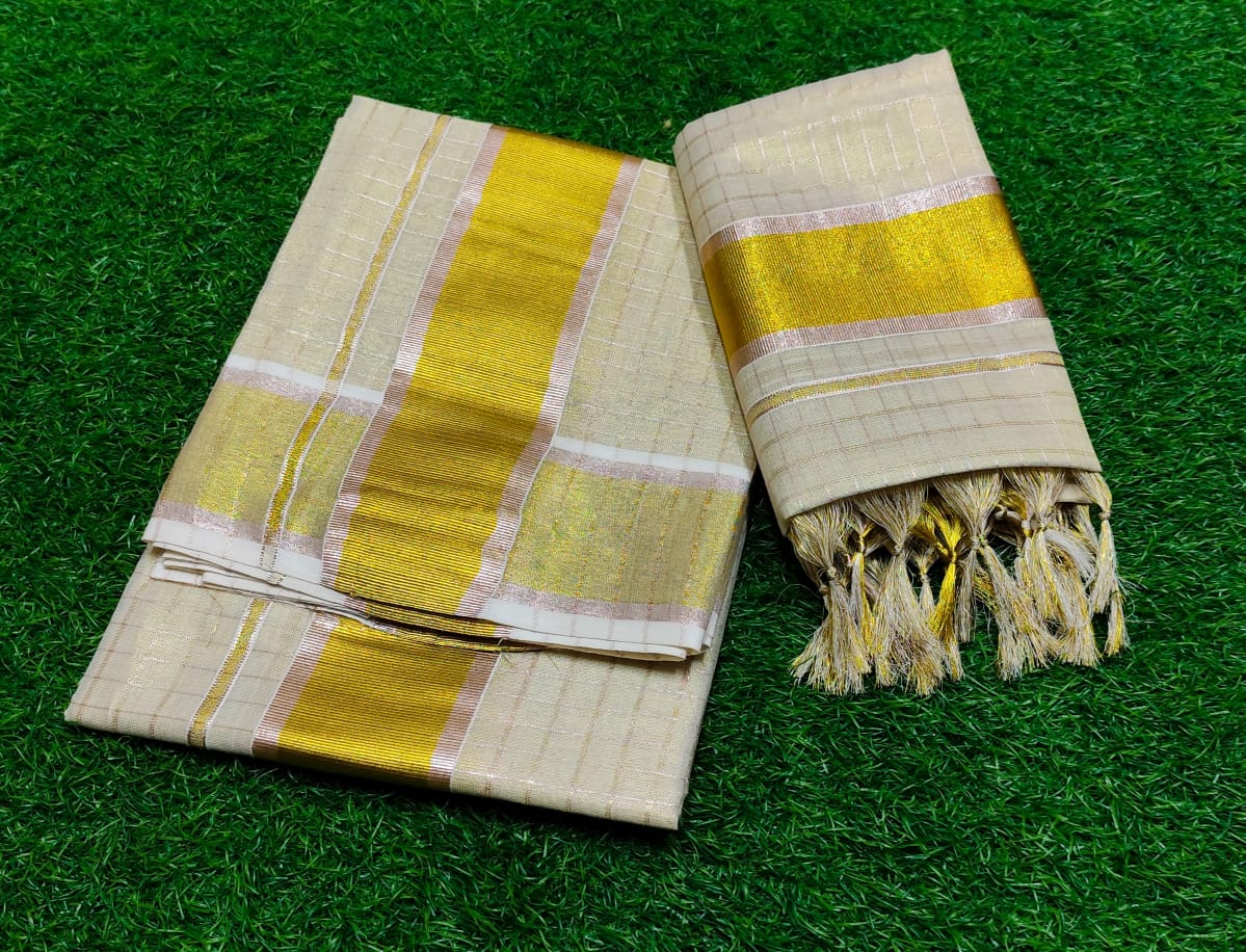 3×3 copper and tissue setmundu with hand kunjalam