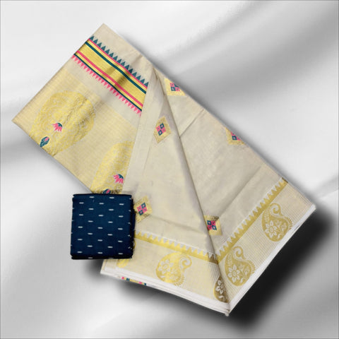 Tissue Multi Colour Self Putta Work Set Saree With Blouse