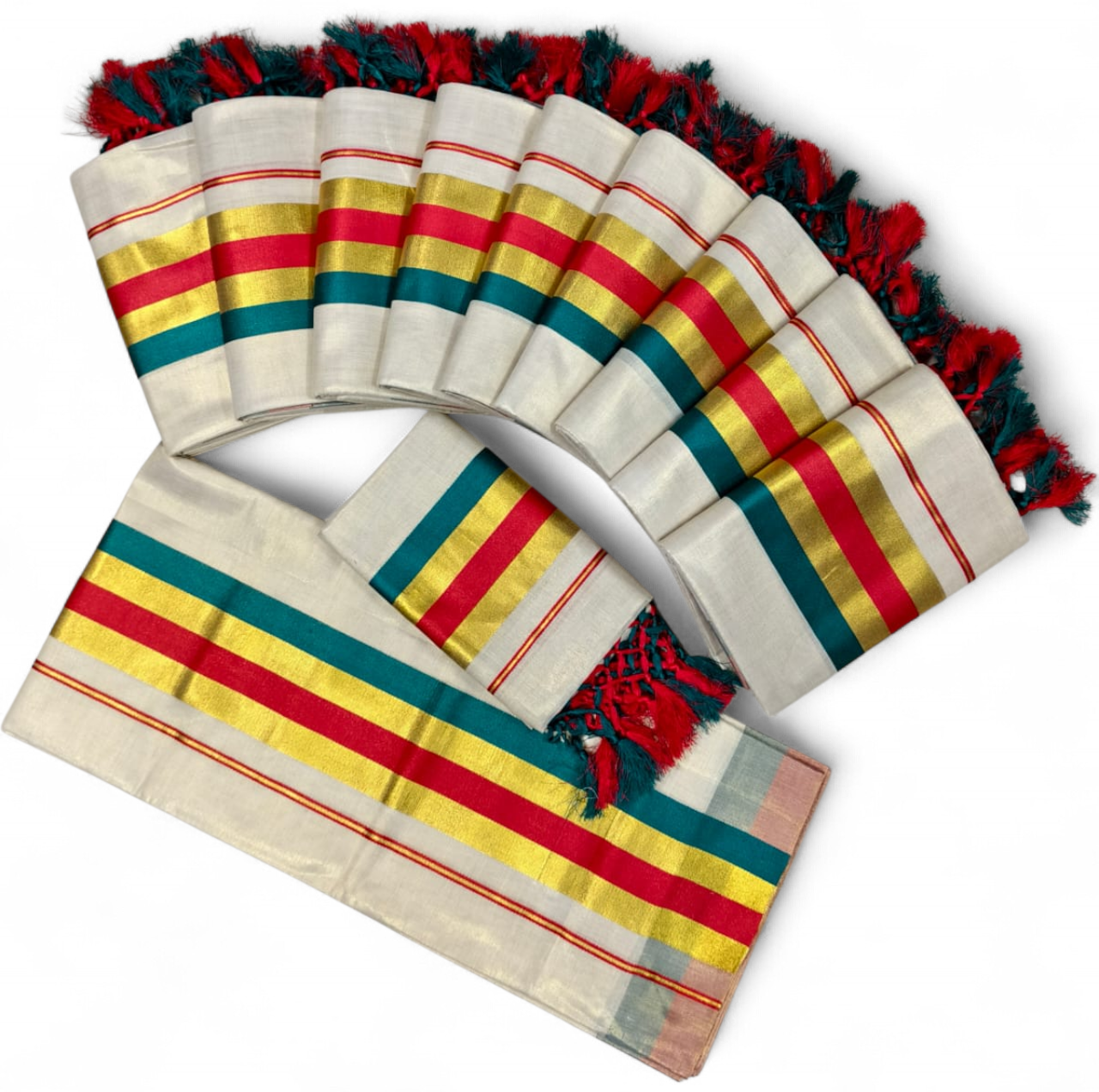TISSUE FANCY SETMUNDU WITH TUSSELS WITH BLOUSE