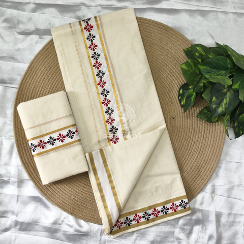 11/2" SALAVAI BORDER PRINT SETMUNDU
Length : 2.80M 
Meterial : cotton