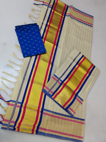 Golden Tissue Lines Setmundu with blouse