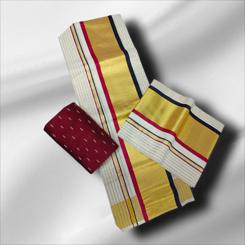 3×4 Premium Cotton Lines Setmundu With Blouse
