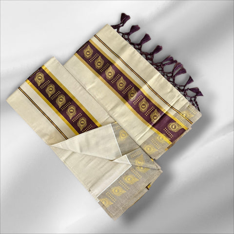 CLR Tissue Golden Print Setmundu With Blouse
