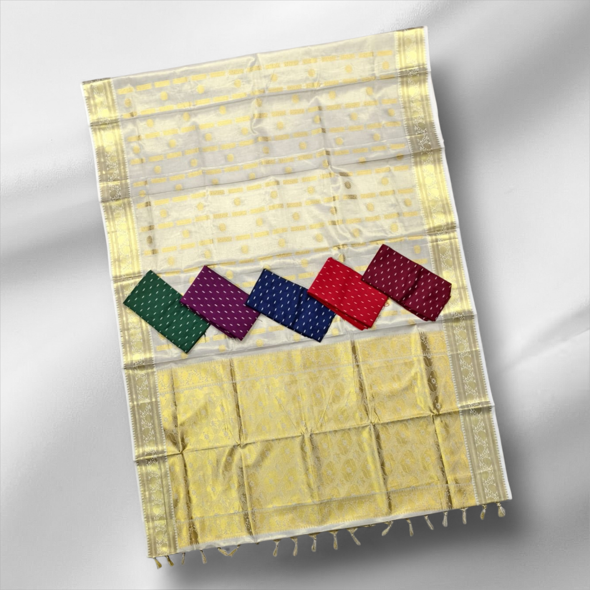 ELECTRONIC SELF DESIGNER SAREE WITH TUSSELS WITH BLOUSE