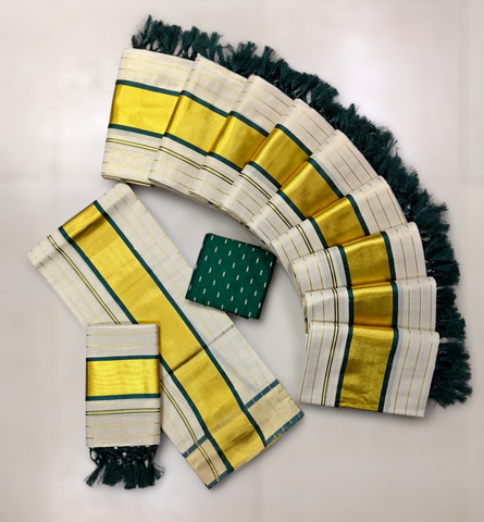 3×4 TISSUE LINES SETMUNDU WITH TUSSELS WITH BLOUSE