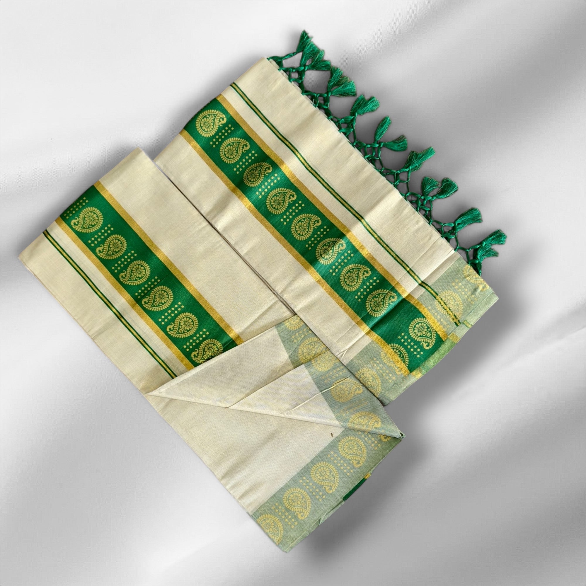 CLR Tissue Golden Print Setmundu With Blouse