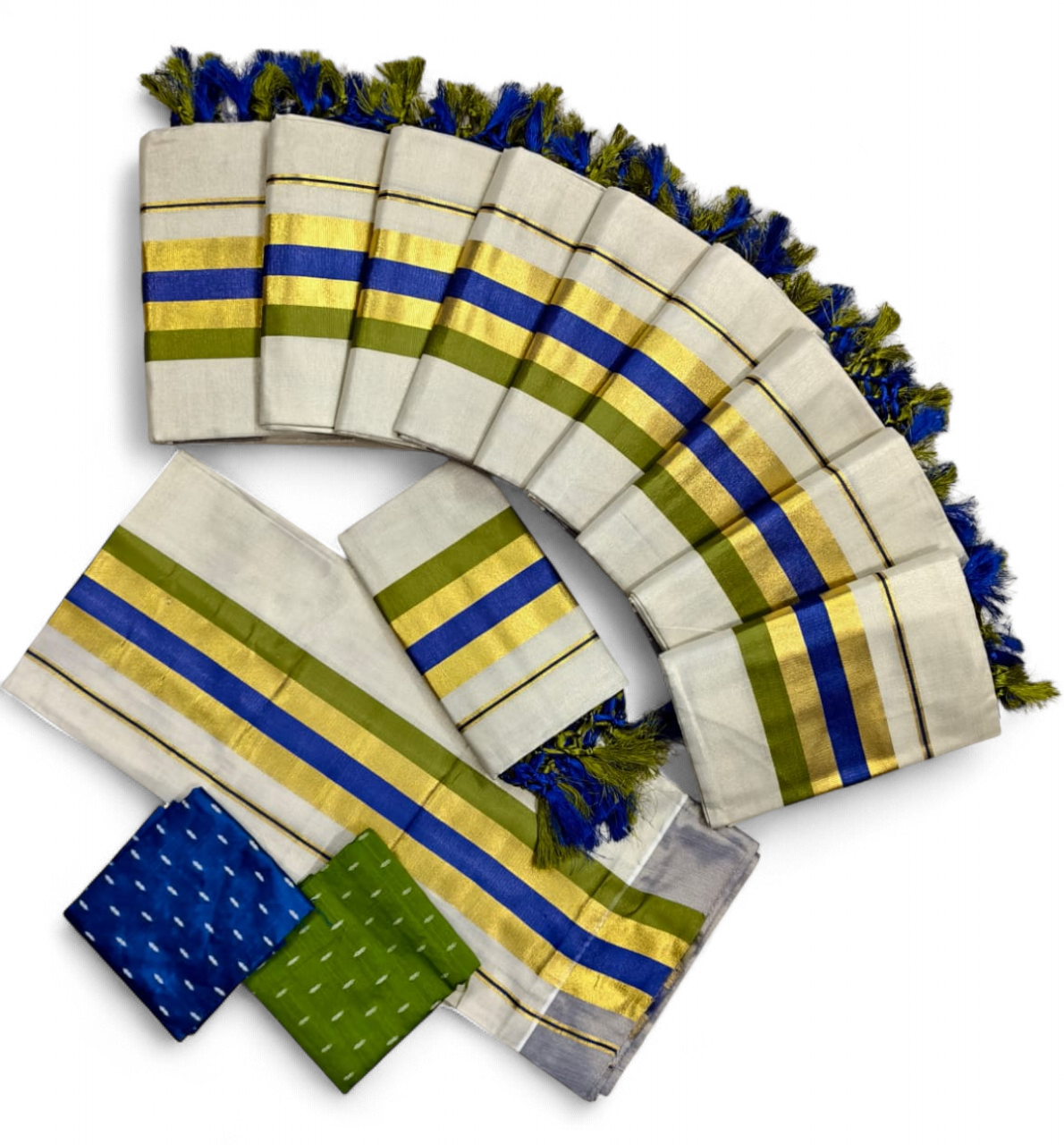 TISSUE FANCY SETMUNDU WITH TUSSELS WITH BLOUSE