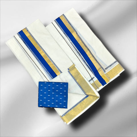 2×2 Cotton Half & Half Fancy Temple Print Setmundu With Blouse