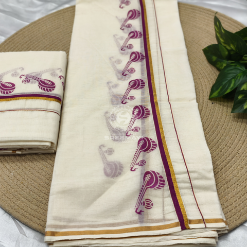 Cotton Puliyirikara printed Setmund 2.80M