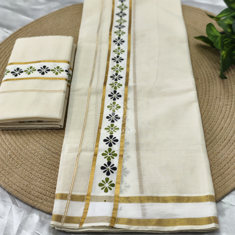 11/2" SALAVAI BORDER PRINT SETMUNDU
Length : 2.80M 
Meterial : cotton