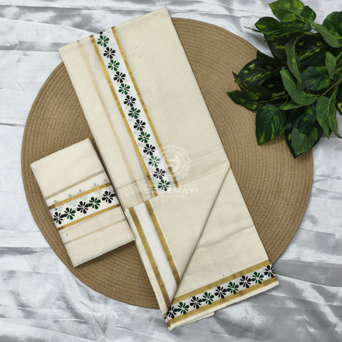 11/2" SALAVAI BORDER PRINT SETMUNDU
Length : 2.80M 
Meterial : cotton