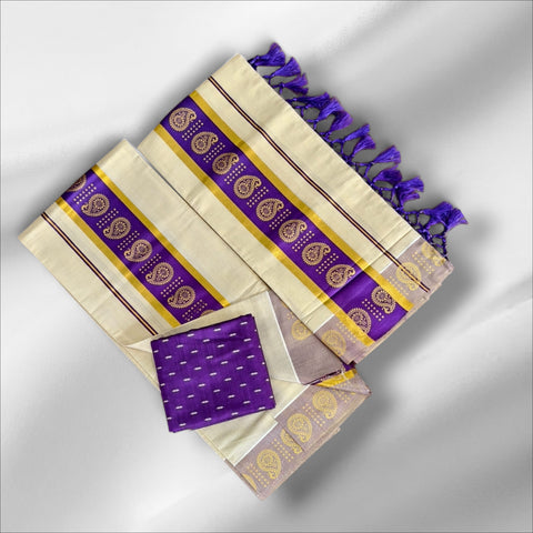 CLR Tissue Golden Print Setmundu With Blouse
