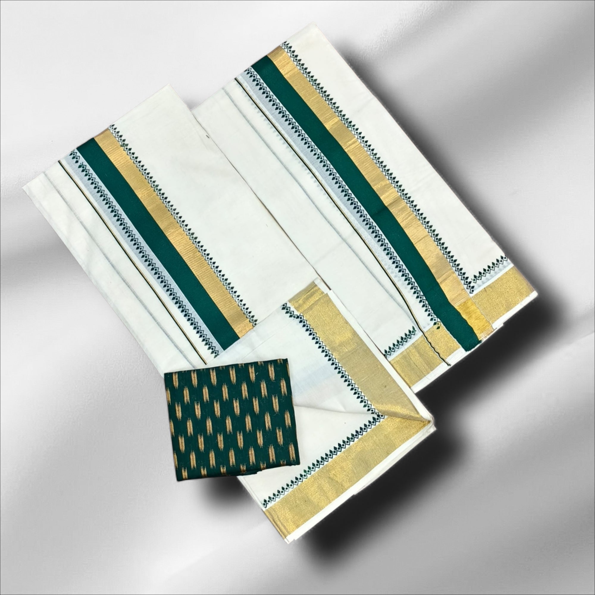 2×2 Cotton Half & Half Fancy Temple Print Setmundu With Blouse