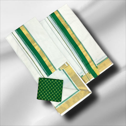 2×2 Cotton Half & Half Fancy Temple Print Setmundu With Blouse