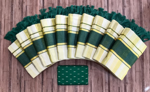 *2×3 TISSUE CHECKED SETMUNDU WITH TUSSELS*