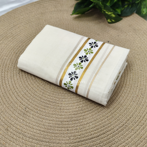 11/2" SALAVAI BORDER PRINT SETMUNDU
Length : 2.80M 
Meterial : cotton