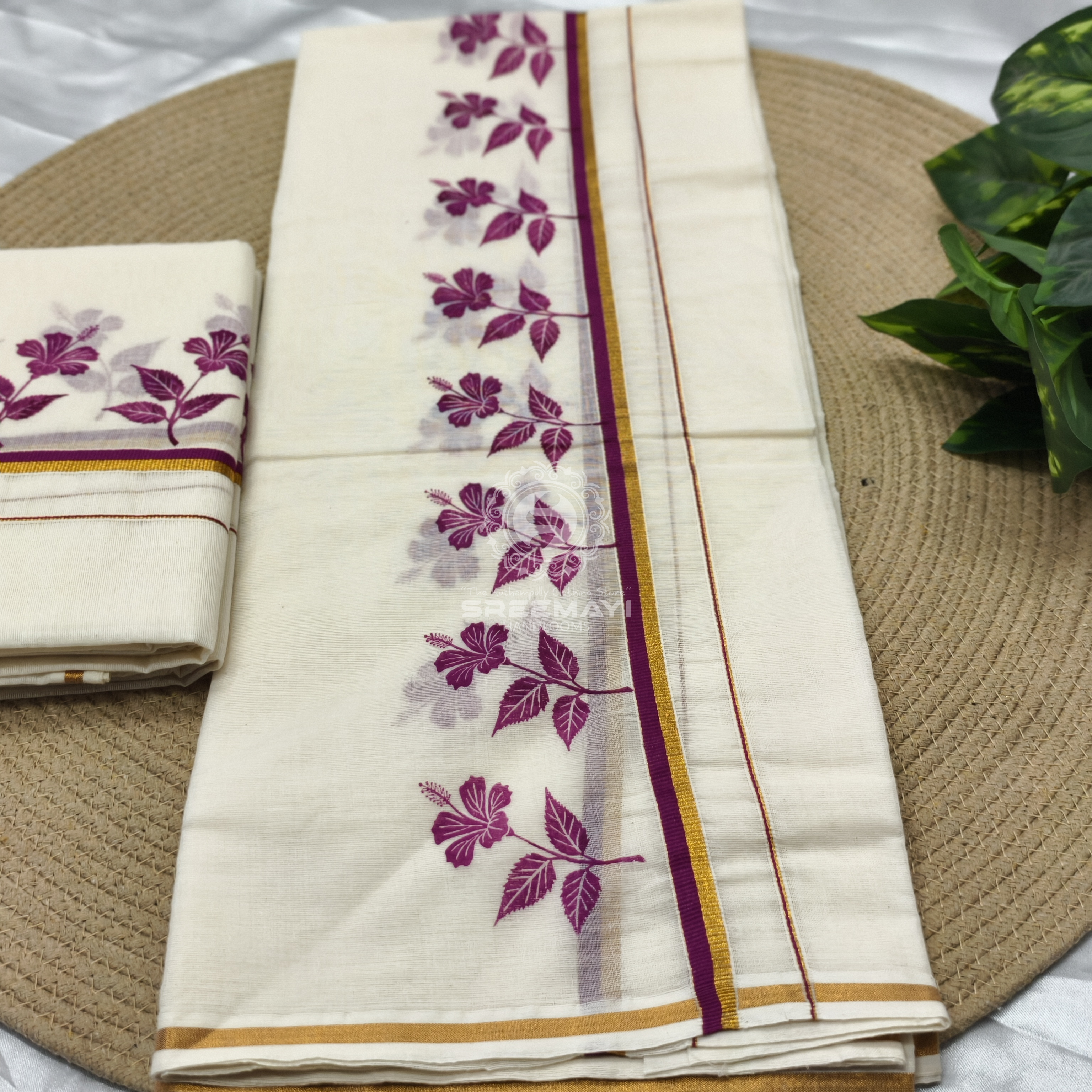 Cotton Puliyirikara printed Setmund 2.80 M