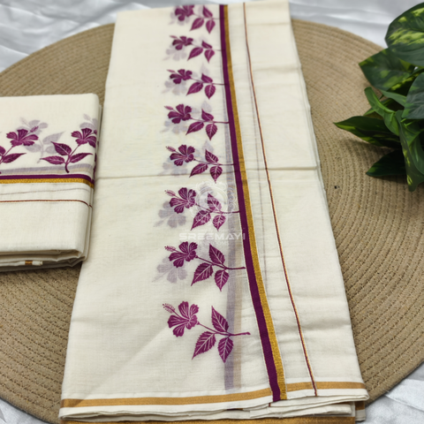 Cotton Puliyirikara printed Setmund 2.80 M