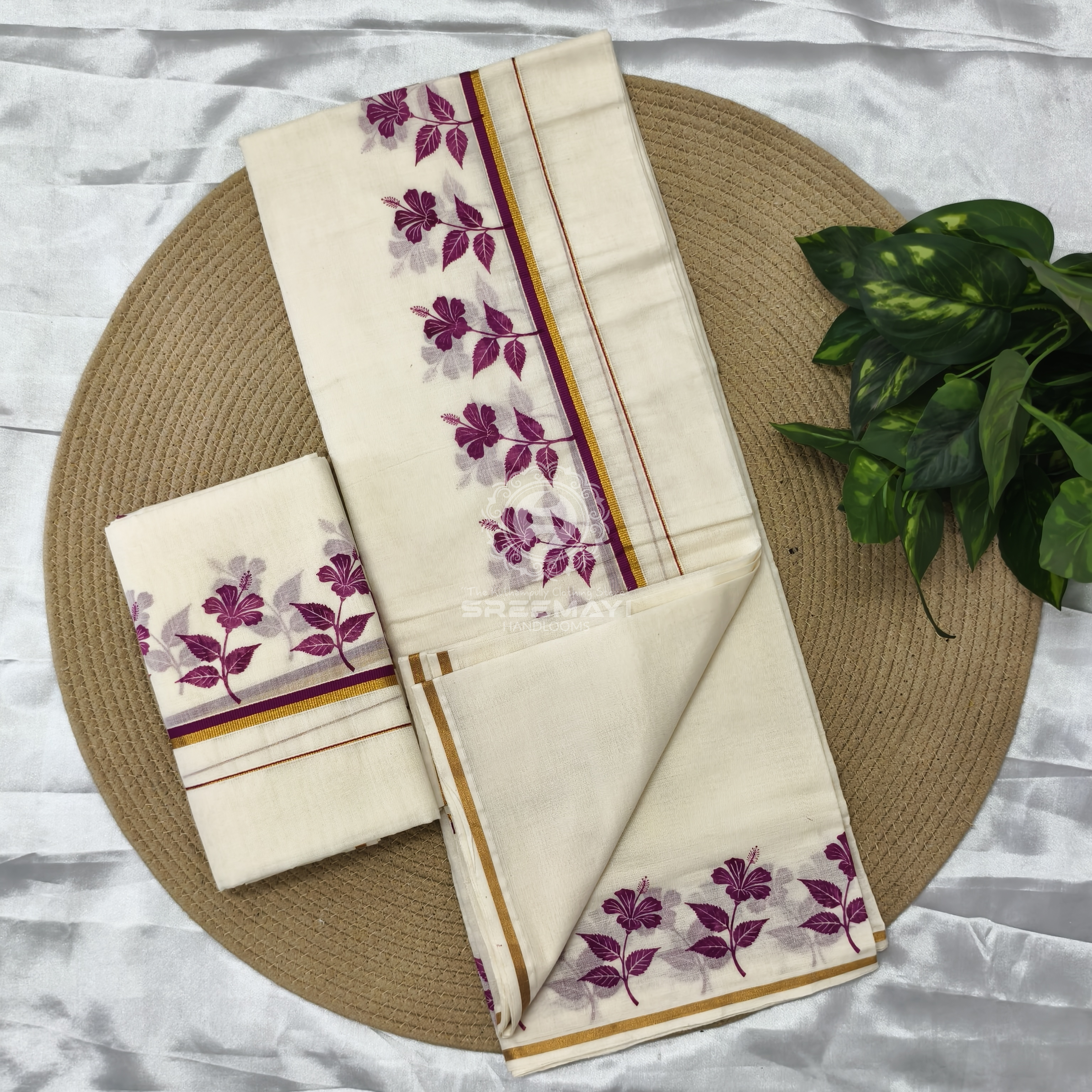 Cotton Puliyirikara printed Setmund 2.80 M