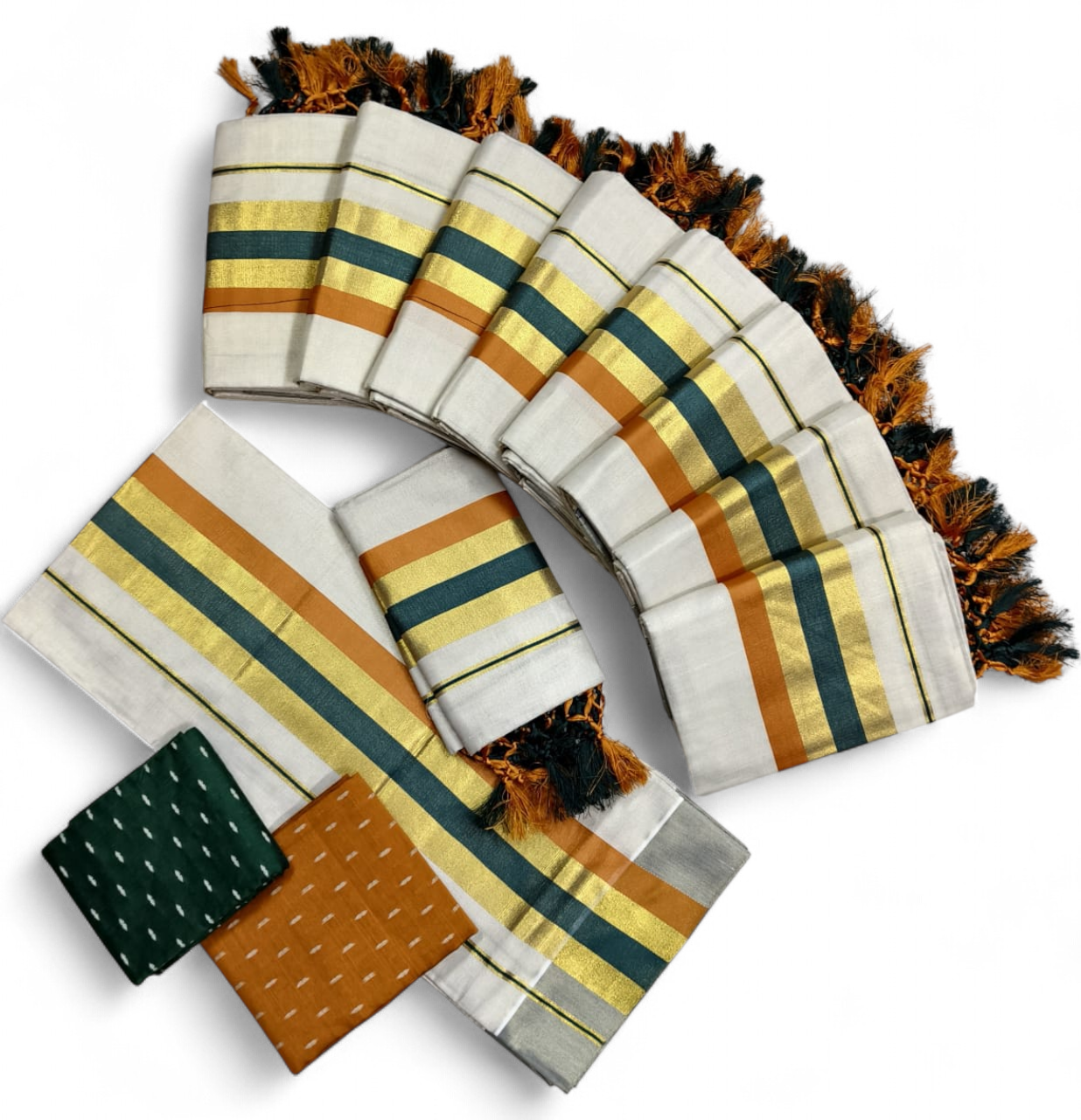 TISSUE FANCY SETMUNDU WITH TUSSELS WITH BLOUSE