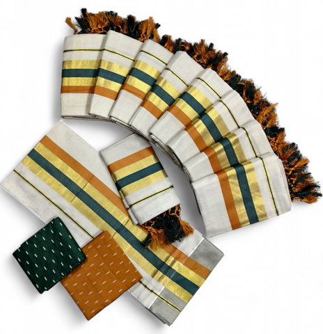 TISSUE FANCY SETMUNDU WITH TUSSELS WITH BLOUSE
