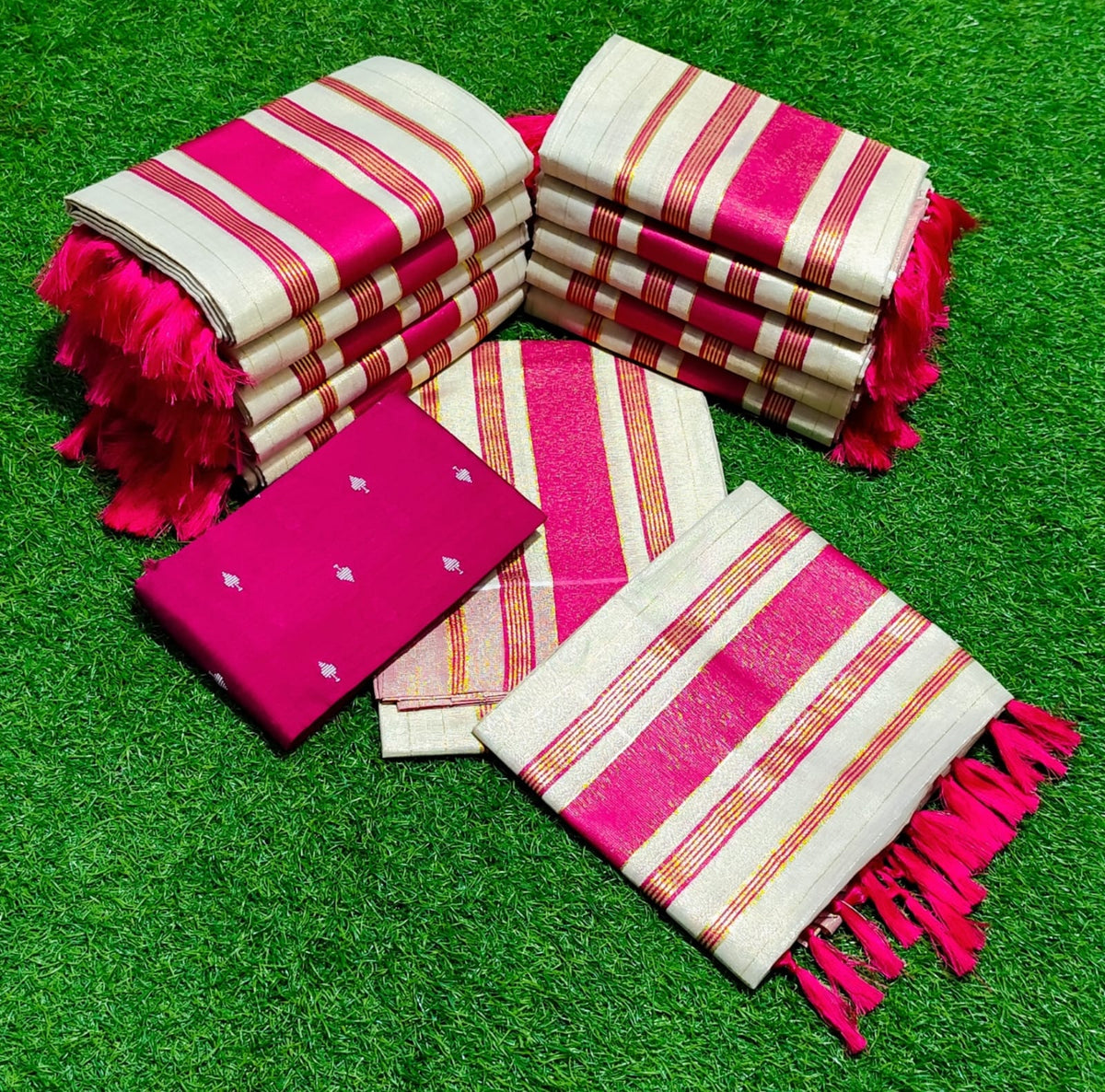 3×5 Tissue Fancy Strip Kunjalam Setmundu with blouse