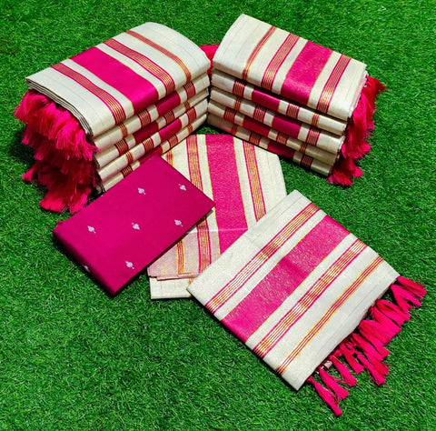 3×5 Tissue Fancy Strip Kunjalam Setmundu with blouse
