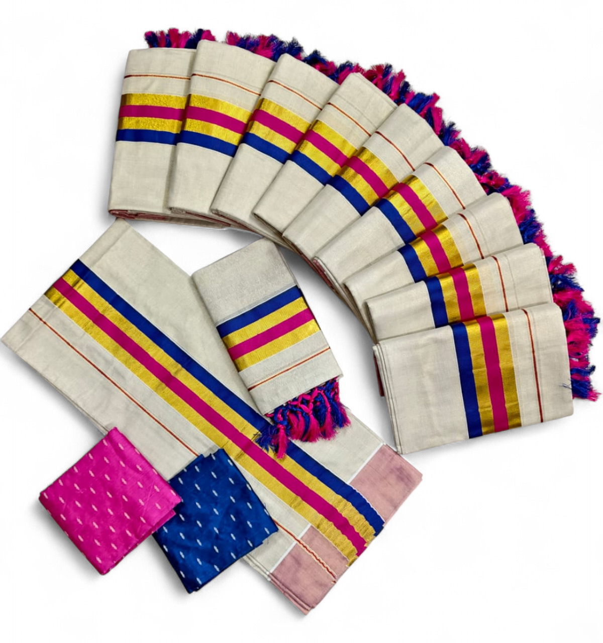 TISSUE FANCY SETMUNDU WITH TUSSELS WITH BLOUSE
