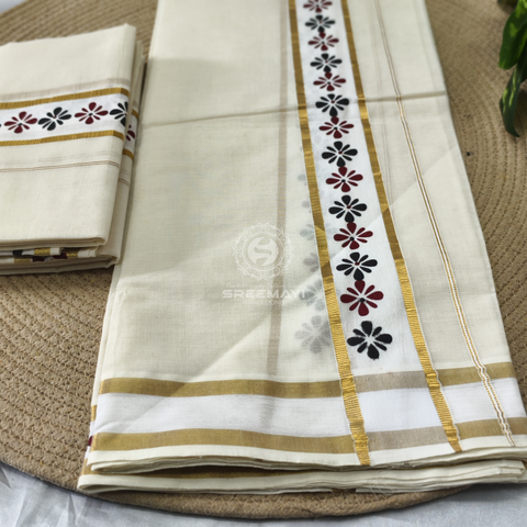 *11/2" SALAVAI BORDER PRINT SETMUNDU* 
Length : 2.80M 
Meterial : cotton