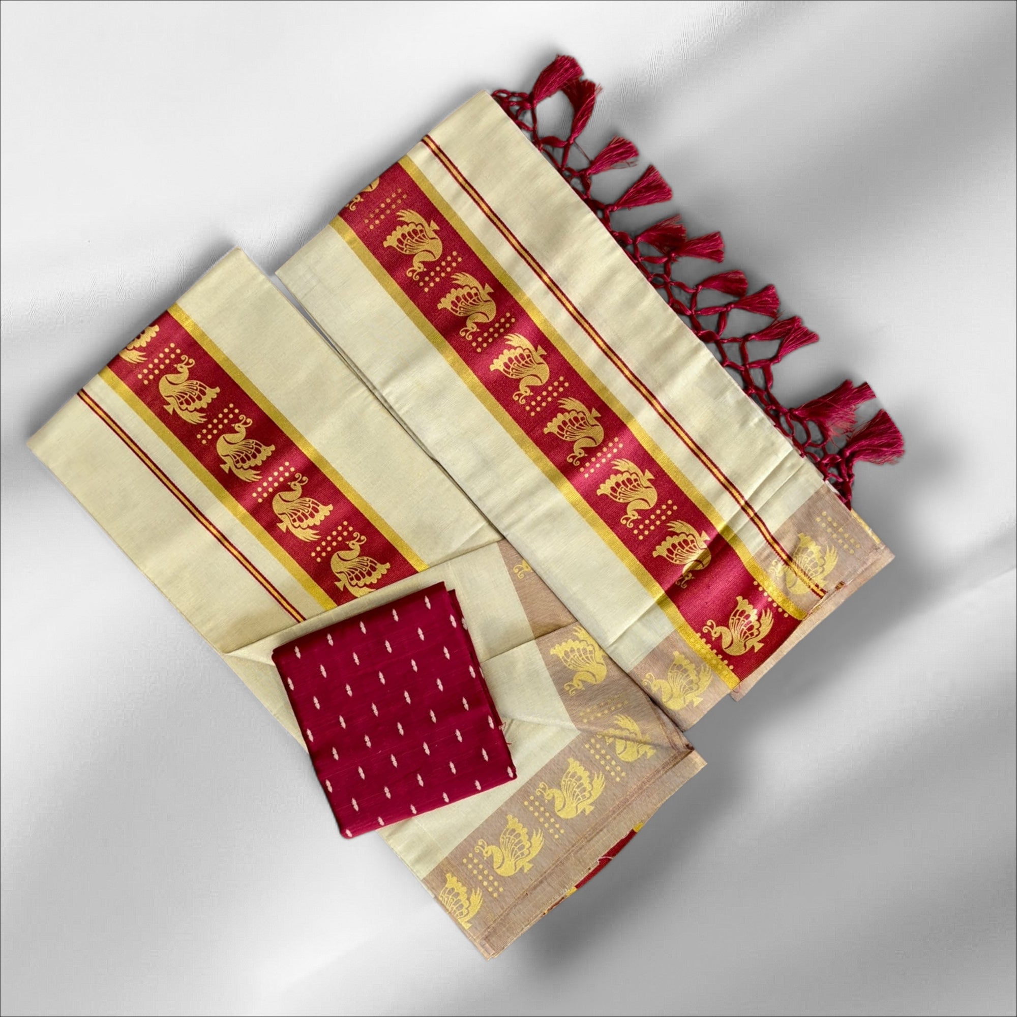 CLR Tissue Golden Print Setmundu With Blouse