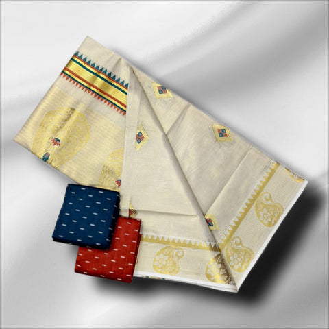 Tissue Multi Colour Self Putta Work Set Saree With Blouse