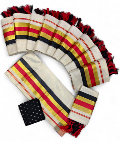 TISSUE FANCY SETMUNDU WITH TUSSELS WITH BLOUSE