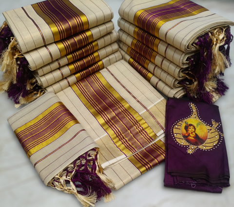 Golden Tissue strips setmundu with blouse