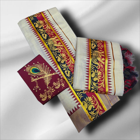 Premium Printed Tissue Setmundu With Blouse