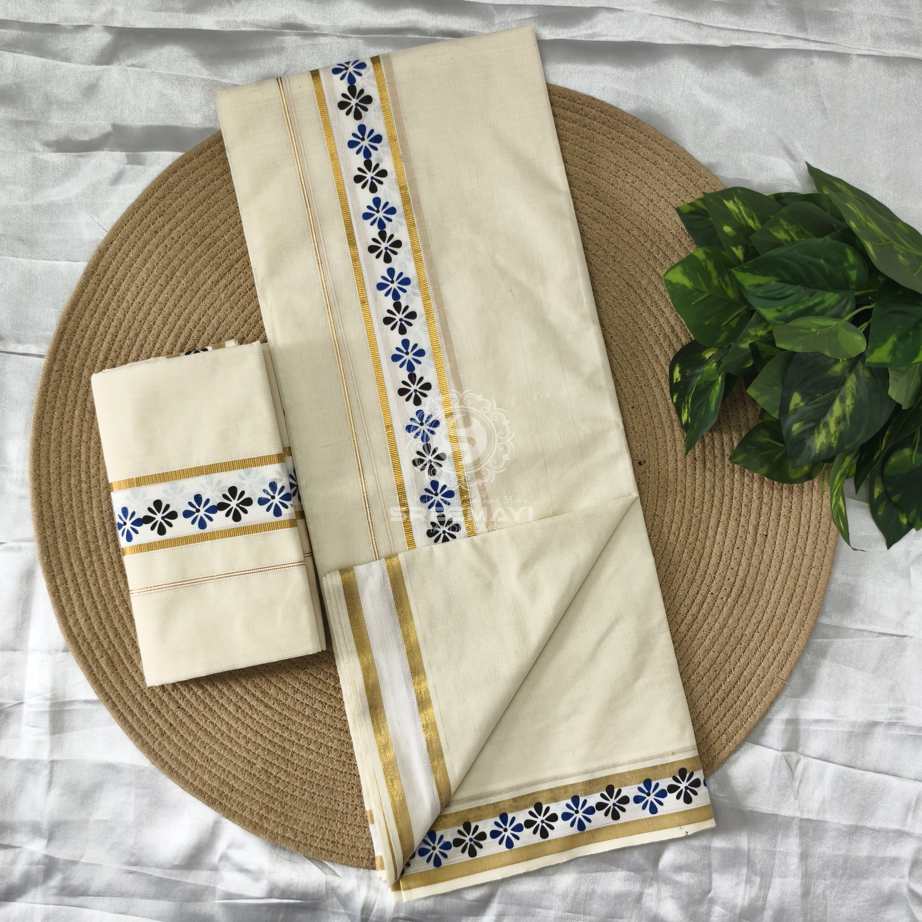 *11/2" SALAVAI BORDER PRINT SETMUNDU* 
Length : 2.80M 
Meterial : cotton