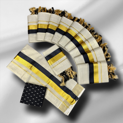 TISSUE HALF AND HALF SETMUNDU WITH TUSSELS WITH BLOUSE