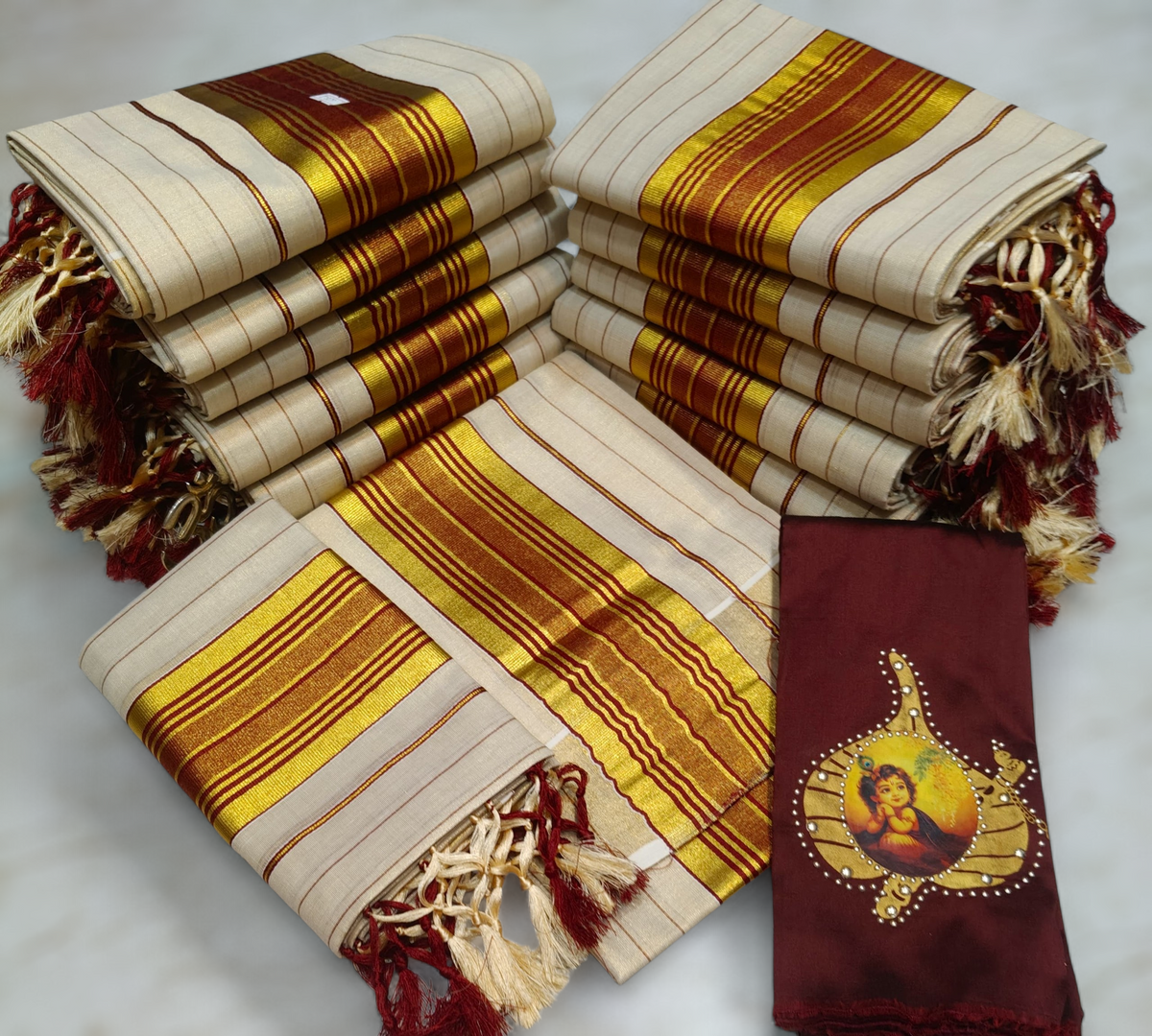 Golden Tissue strips setmundu with blouse