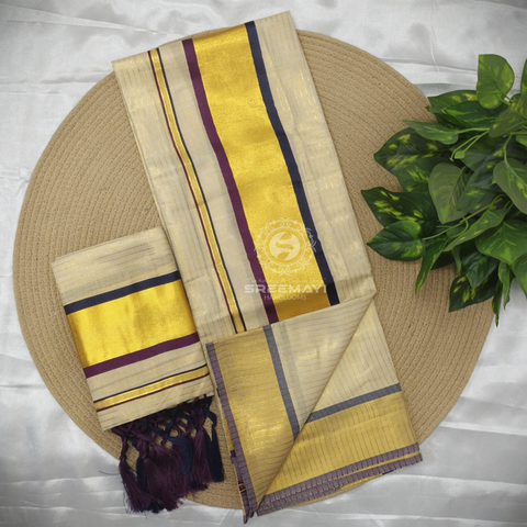 Special Quality Settumund
Golden Tissue
Double Coloured Full Gold Stripes
With  Kunjalam
Settumund 2.80