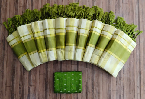 *2×3 TISSUE CHECKED SETMUNDU WITH TUSSELS*