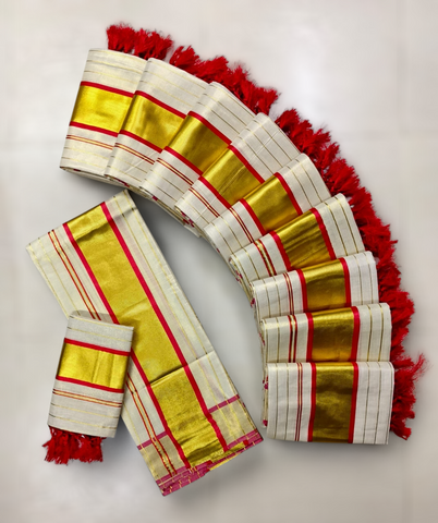 3×4 TISSUE LINES SETMUNDU WITH TUSSELS WITH BLOUSE
