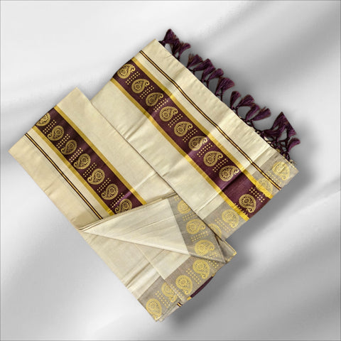 CLR Tissue Golden Print Setmundu With Blouse