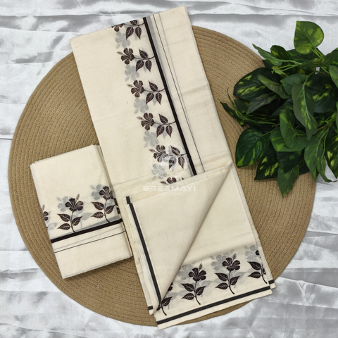 Cotton Puliyirikara printed Setmund 2.80 M