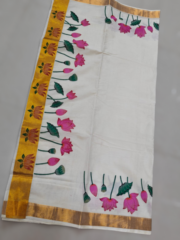 Cotton Kasav Lotus Printed Saree