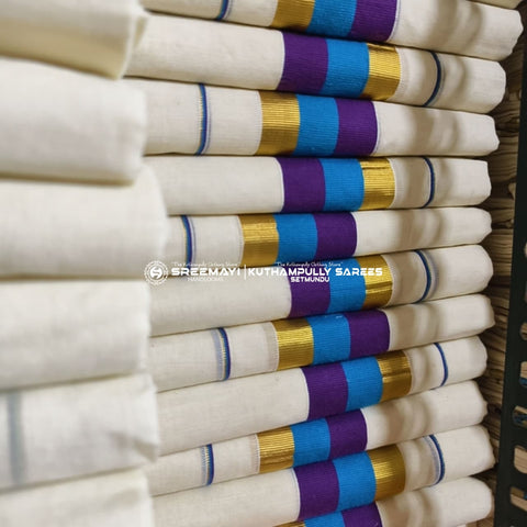 Double Colour Cotton Kasavu Setmundu