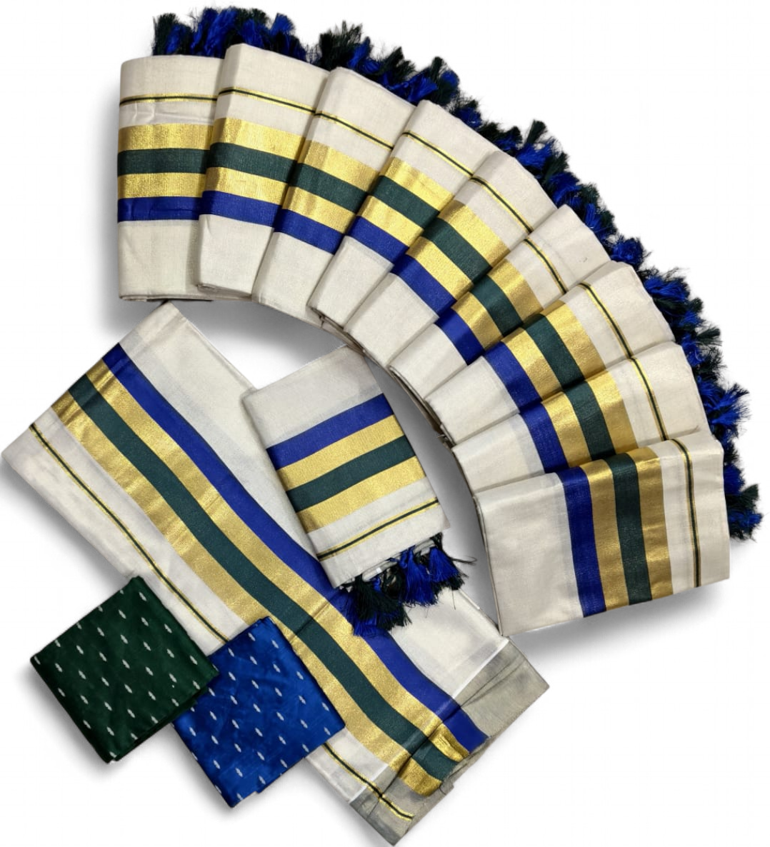 TISSUE FANCY SETMUNDU WITH TUSSELS WITH BLOUSE