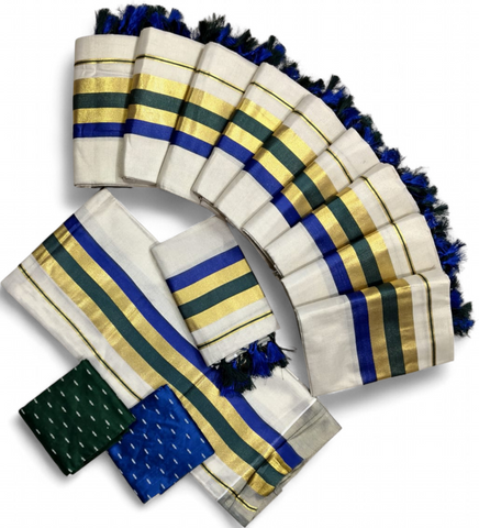 TISSUE FANCY SETMUNDU WITH TUSSELS WITH BLOUSE