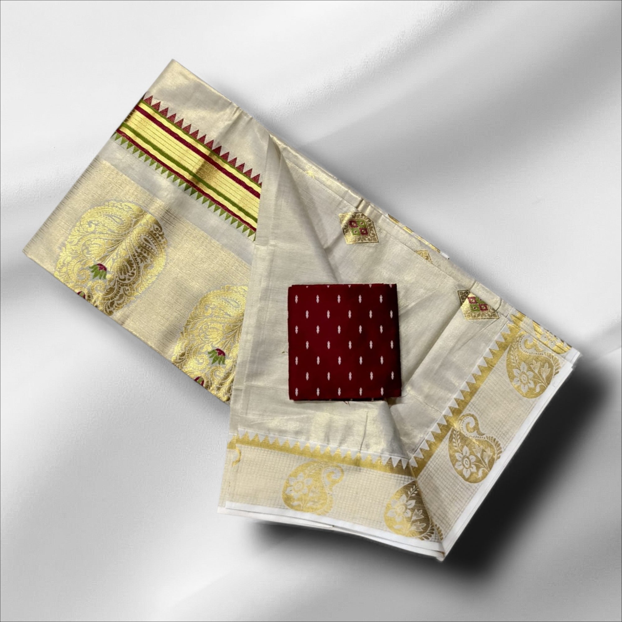 Tissue Multi Colour Self Putta Work Set Saree With Blouse