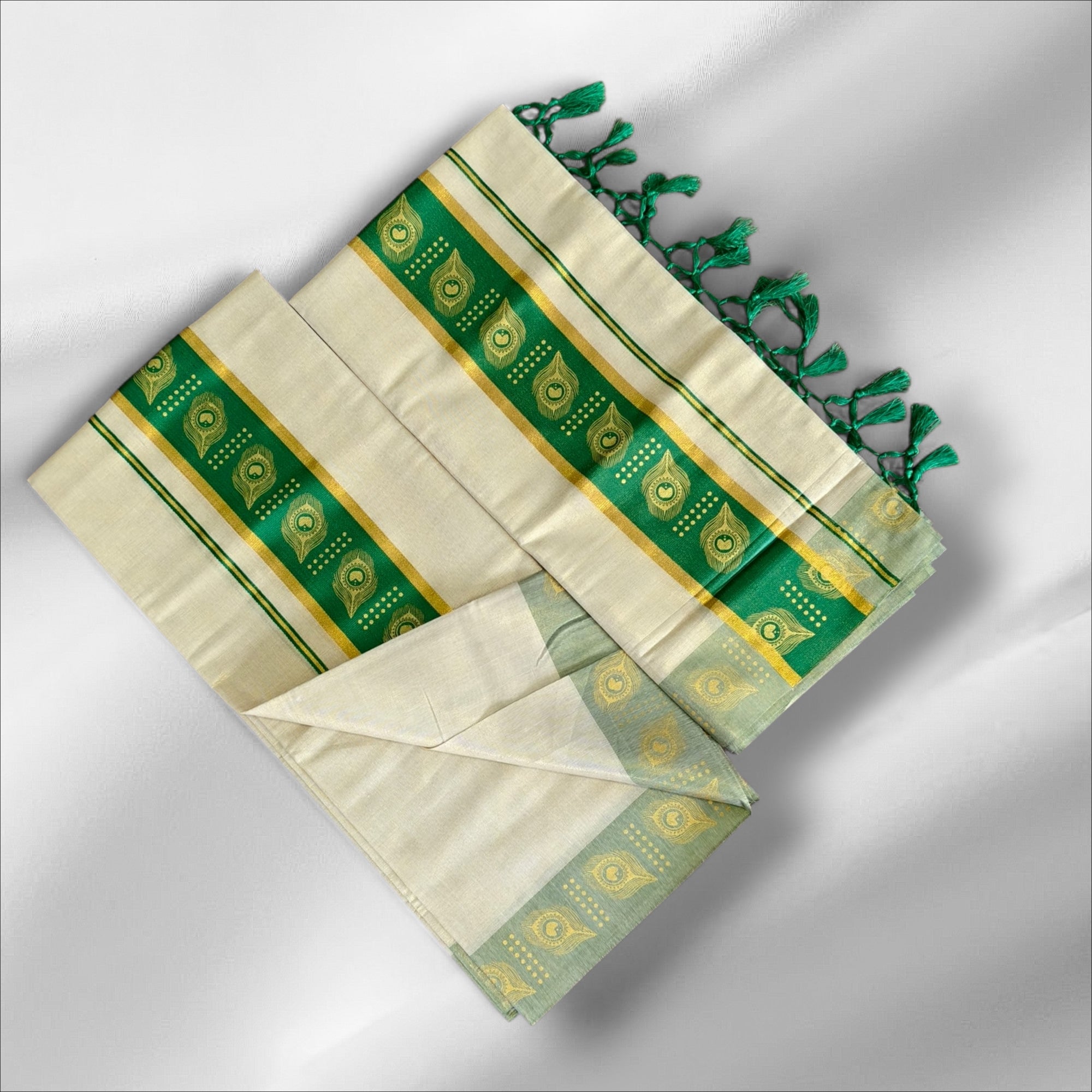 CLR Tissue Golden Print Setmundu With Blouse
